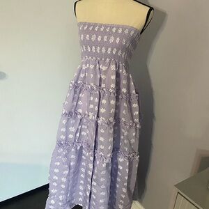Lulus Beautiful Sentiments Lavender Floral Strapless Tiered Midi Dress - Small